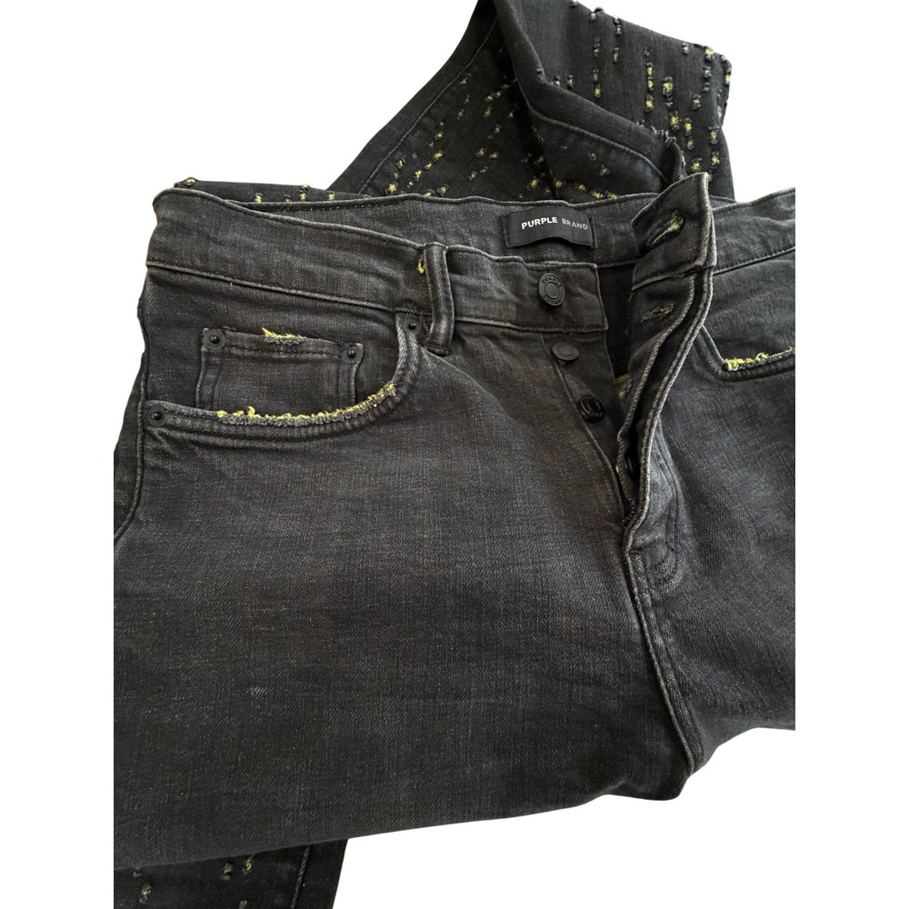 Purple Brand P001 Jeans | Black Wash w/ Yellow Contrast Weft |‎ Mens 31 | NWOT - Picture 10 of 13